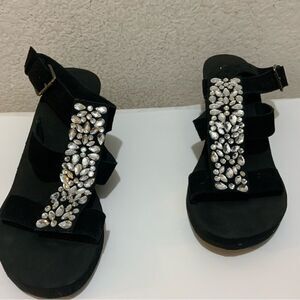 Grazie Embelished Platform Black Sandals 11